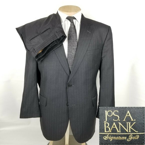 Jos A Bank Signature Gold Mens Suit 43R Charcoal
